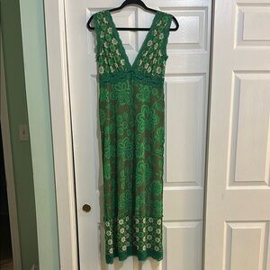 Anna Sui Green Sleeveless V-Neck Maxi Sundress